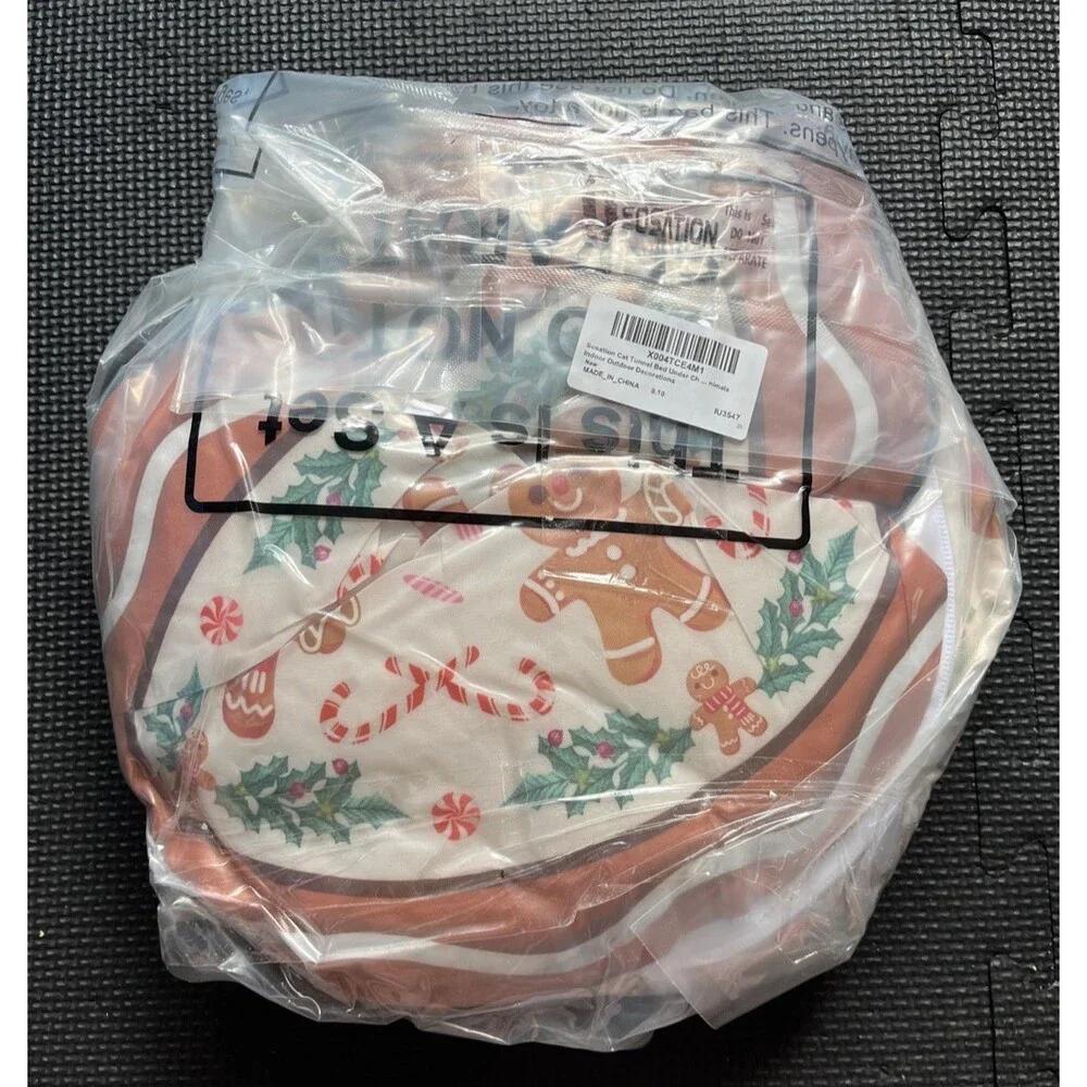 Sosation Cat Tunnel Bed Under Christmas Tree Gingerbread Man 36 inches